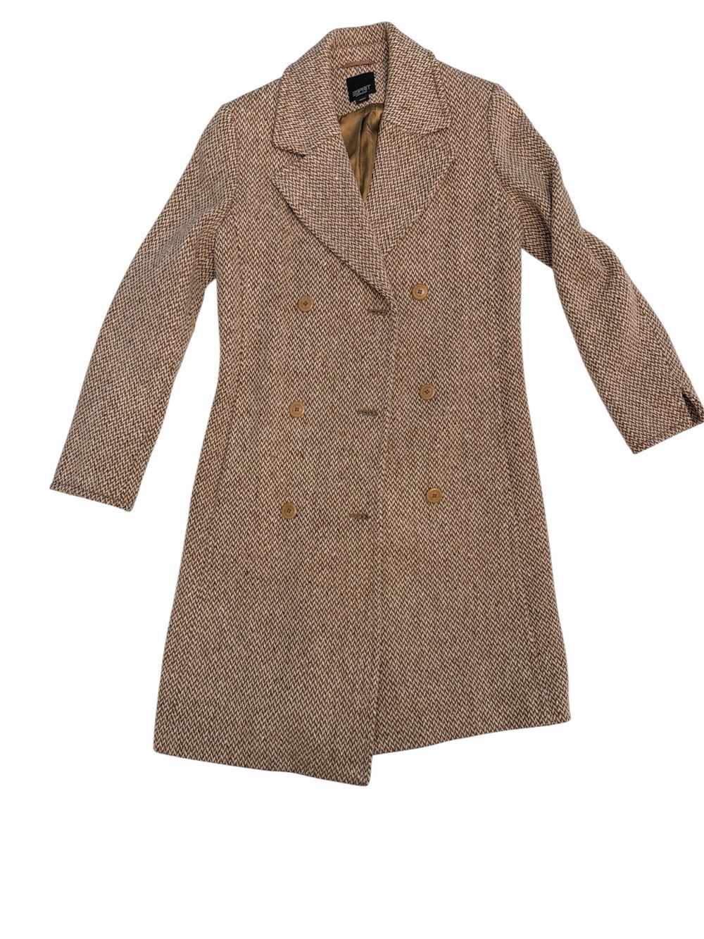 Esprit Brown Herringbone Double-Breasted Pea Coat